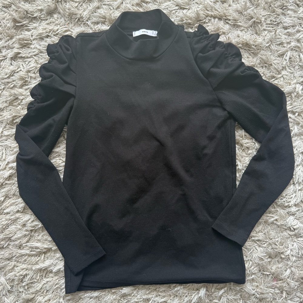 Women’s Black Mock Neck Ribbed Puff Sleeve Long Sleeve Top Size XS EUC